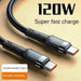Mandotos PD 120W Super Charging USB-C to USB-C cable for Samsung S24, S23, iPhone 15, Xiaomi 11, fast charging device.