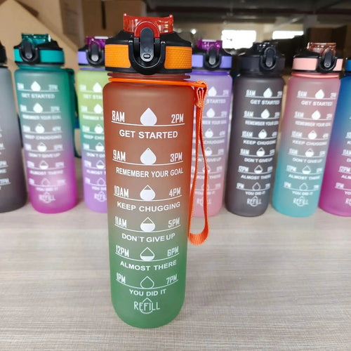 Mandotos PeakHydrate motivational water bottle with ergonomic design and motivational quotes, ideal for active hydration.