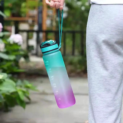 Mandotos PeakHydrate Motivational Bottle with colorful design and inspirational quote for staying hydrated throughout the day.