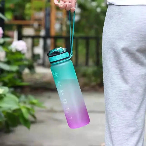 Mandotos PeakHydrate Motivational Bottle with colorful design and inspirational quote for staying hydrated throughout the day.