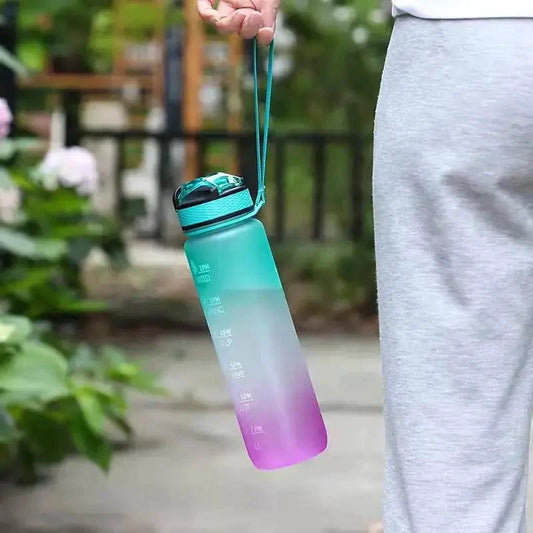 Mandotos PeakHydrate Motivational Bottle with colorful design and inspirational quote for staying hydrated throughout the day.