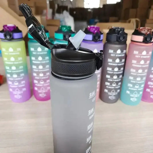 Mandotos PeakHydrate motivational water bottle with inspirational design and leak-proof lid, perfect for staying hydrated on the go.