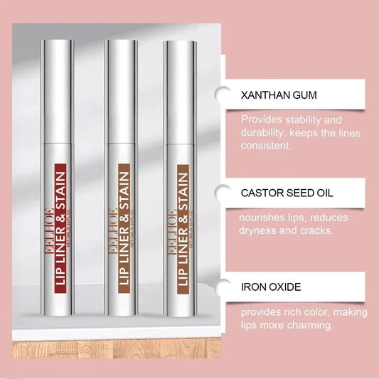 Mandotos waterproof peeling lip gloss and long-lasting lip liner with matte finish, hydrating, stain, and tattoo-style peel-off lip makeup.