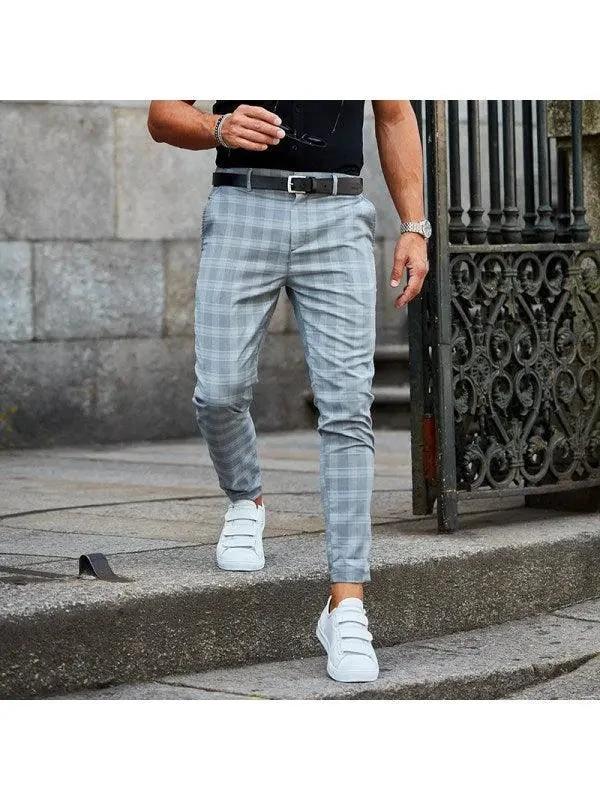 Mandotos men's plaid print casual trousers, loose and thin fit, suitable for relaxed everyday wear.