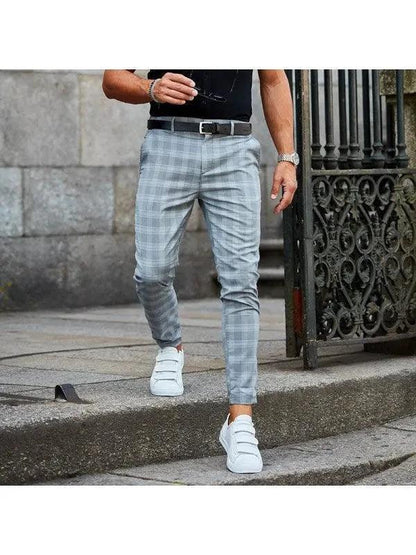Mandotos men's plaid print casual trousers, loose and thin fit, suitable for relaxed everyday wear.