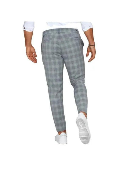 Mandotos men's plaid print casual trousers, loose and lightweight, suitable for relaxed everyday wear.