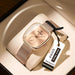 Mandotos POEDAGAR elegant women's mesh watch with waterproof stainless steel band and quartz movement.
