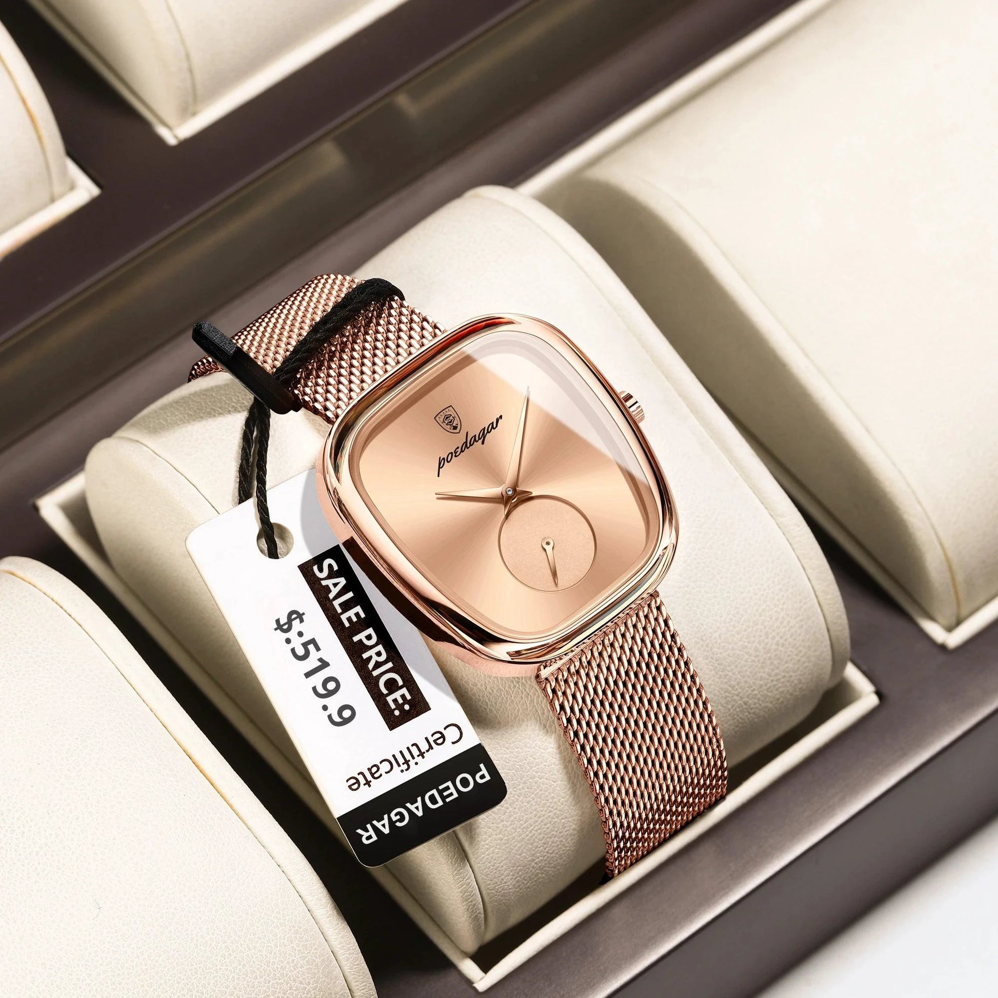 Mandotos POEDAGAR elegant women's mesh watch with stainless steel strap, waterproof quartz movement, stylish timepiece for ladies