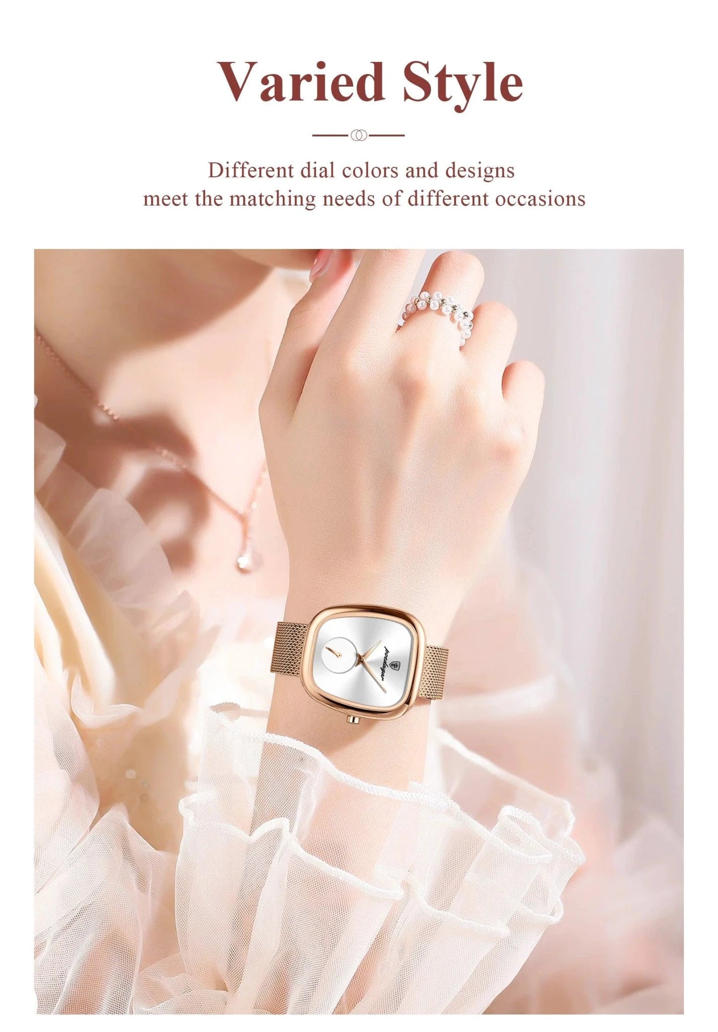 Mandotos POEDAGAR women's mesh stainless steel waterproof quartz watch with a sleek, elegant design for stylish ladies.