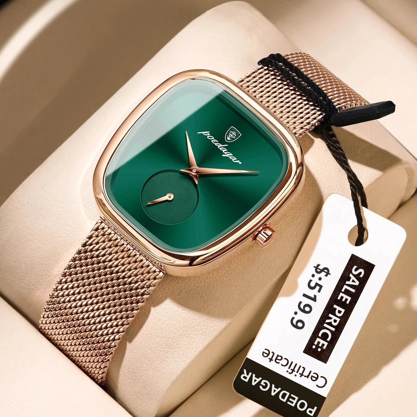 Mandotos POEDAGAR elegant women's mesh watch with stainless steel band, waterproof quartz movement, stylish and sophisticated.