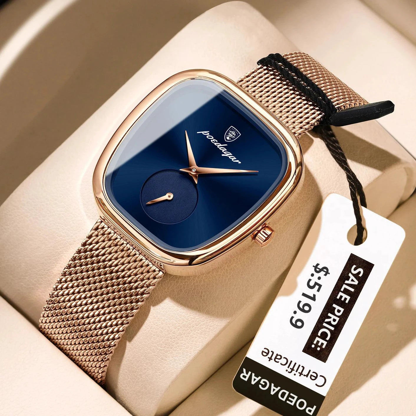 Mandotos POEDAGAR women's mesh watch with stainless steel band, waterproof quartz movement, stylish and elegant for women