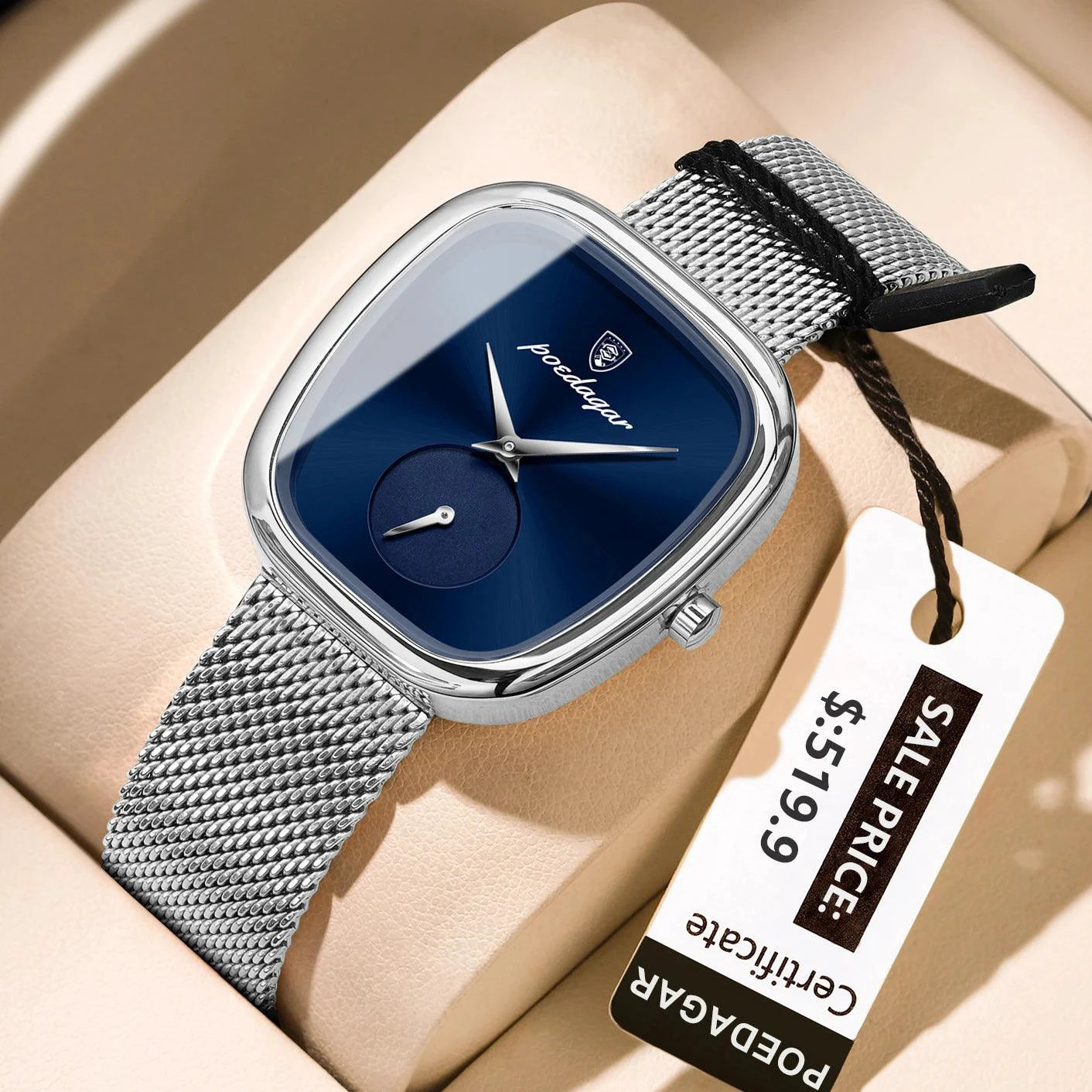 Mandotos POEDAGAR elegant women's mesh watch with waterproof stainless steel band and quartz movement, stylish for ladies.