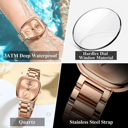 Mandotos POEDAGAR elegant women's quartz watch with waterproof stainless steel band, stylish and durable timepiece for confident ladies.