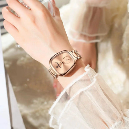 Mandotos POEDAGAR elegant women's quartz watch with stainless steel band, waterproof timepiece for confident ladies.