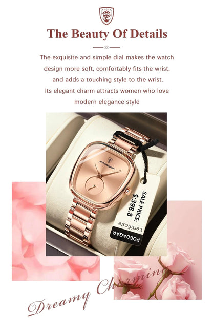 Mandotos POEDAGAR elegant women's quartz watch with waterproof stainless steel band, stylish timepiece for confident ladies