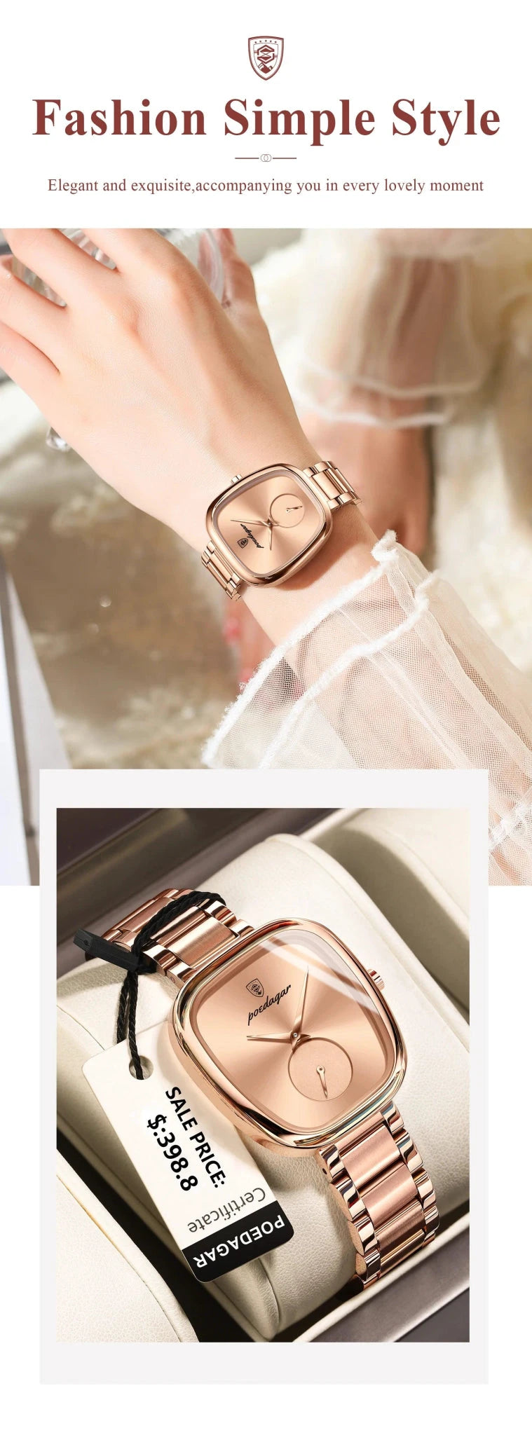 Elegant MANDOTOS POEDAGAR women's quartz watch with waterproof stainless steel band, stylish timepiece for confident ladies.