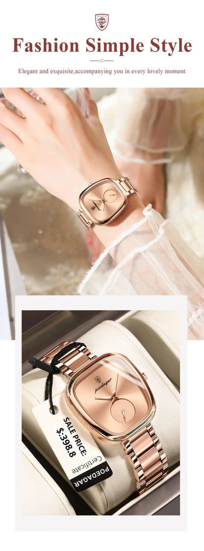 Elegant MANDOTOS POEDAGAR women's quartz watch with waterproof stainless steel band, stylish timepiece for confident ladies.