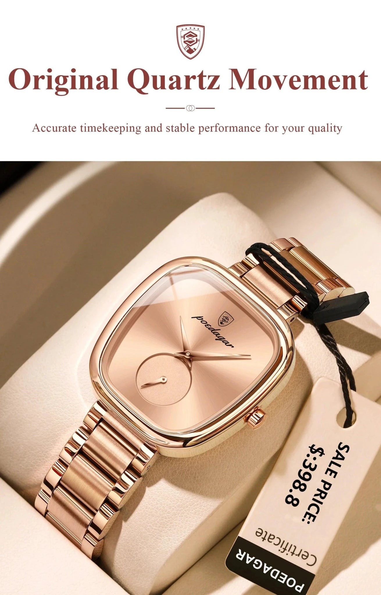 Mandotos POEDAGAR women's quartz watch with waterproof stainless steel band, elegant design for confident ladies.