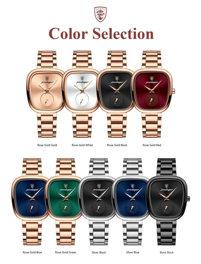 Mandotos POEDAGAR elegant women's quartz watch with stainless steel strap, waterproof design, suitable for confident ladies.