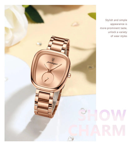 Mandotos POEDAGAR elegant women's quartz watch with waterproof stainless steel band, stylish timepiece for confident ladies.