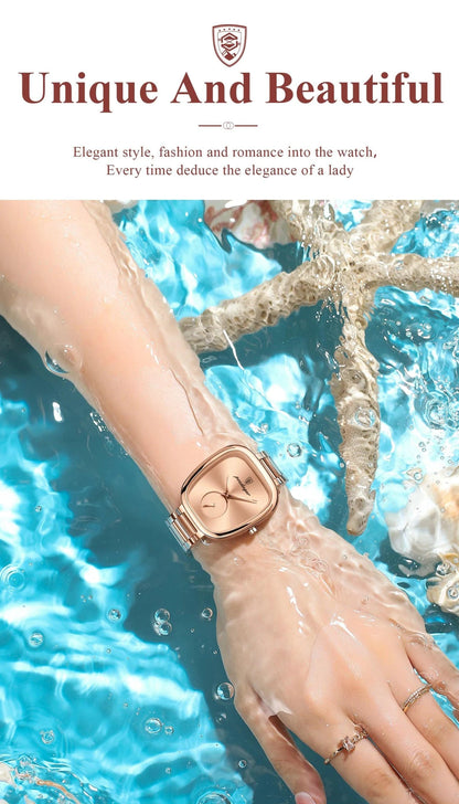 Mandotos POEDAGAR elegant women's quartz watch with waterproof stainless steel band and sleek design for confident ladies.