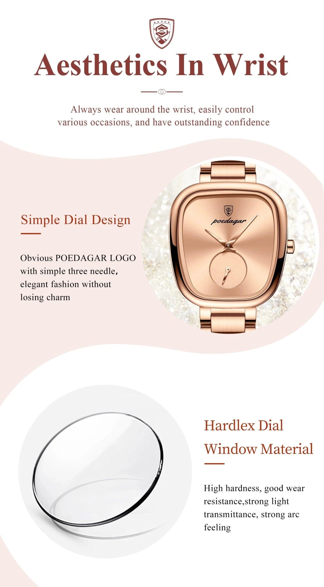 Mandotos POEDAGAR elegant women's quartz watch with waterproof stainless steel band, stylish timepiece for confident ladies
