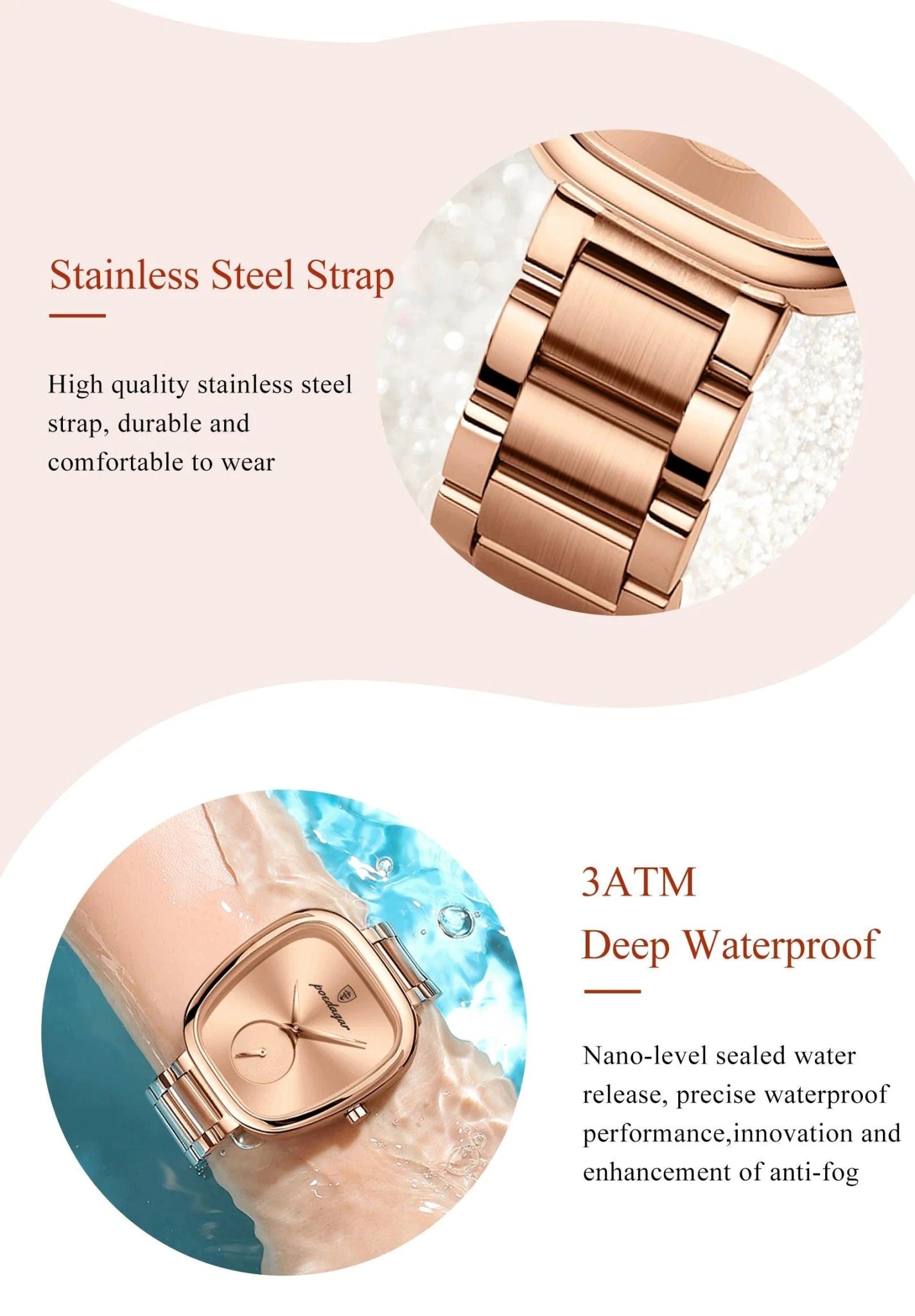 Mandotos POEDAGAR women's quartz watch with waterproof stainless steel band, elegant design for confident ladies.