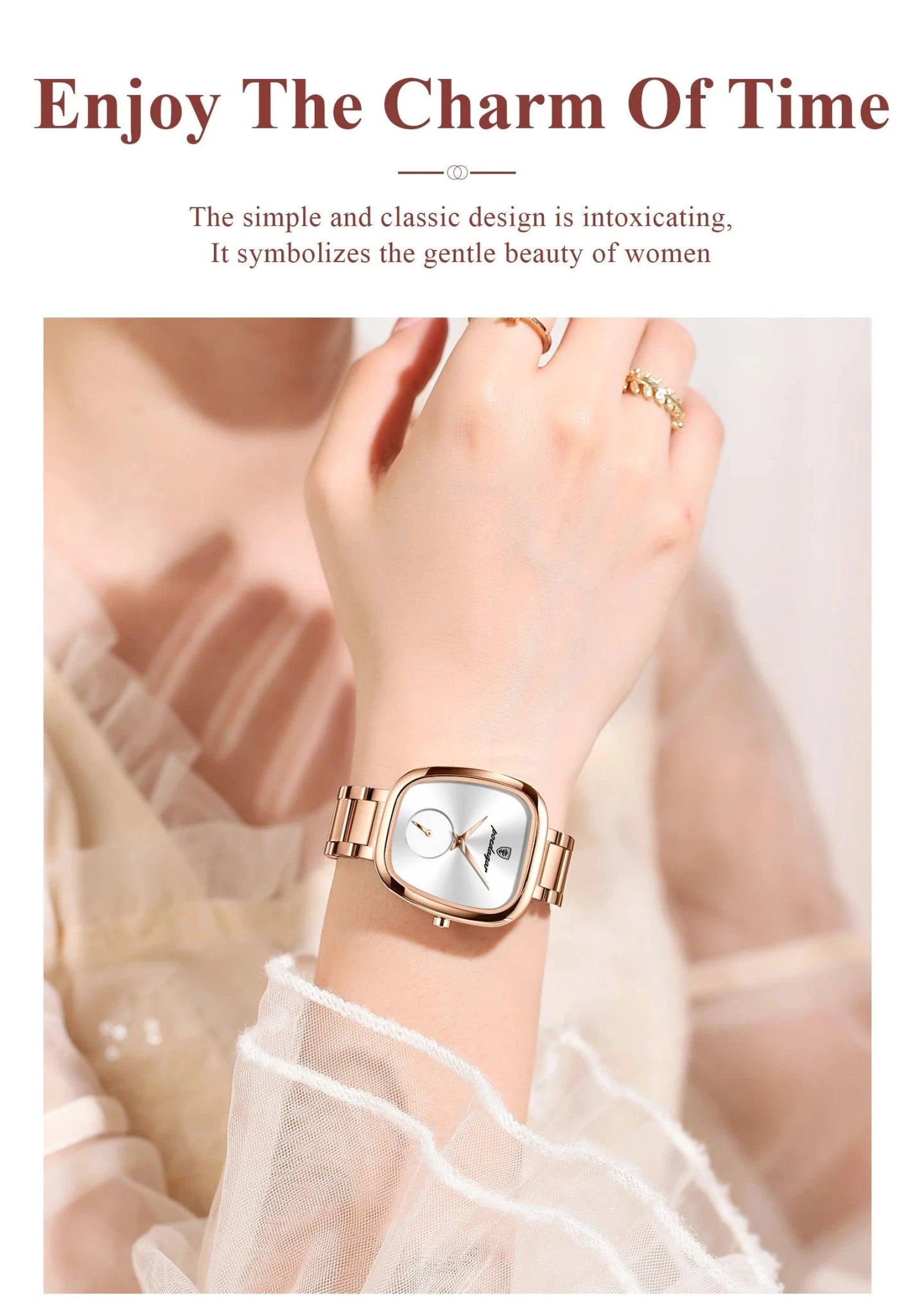 Mandotos POEDAGAR elegant women's quartz watch with waterproof stainless steel band, stylish timepiece for confident ladies.