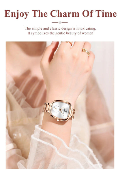 Mandotos POEDAGAR elegant women's quartz watch with waterproof stainless steel band, stylish timepiece for confident ladies.