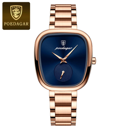 Mandotos POEDAGAR elegant women's quartz watch with waterproof stainless steel band, stylish and confident for everyday wear.