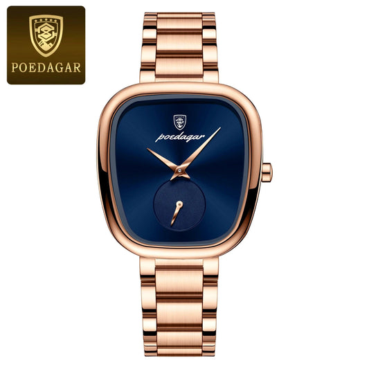 Mandotos POEDAGAR elegant women's quartz watch with waterproof stainless steel band, stylish and confident for everyday wear.