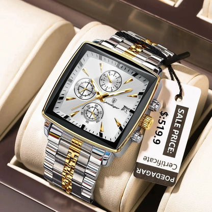 Mandotos POEDAGAR luxury men's chronograph watch with stainless steel strap, luminous dial, waterproof, sporty design.