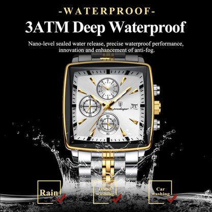 Mandotos POEDAGAR luxury men's chronograph watch with stainless steel band, luminous dial, waterproof, sporty design.