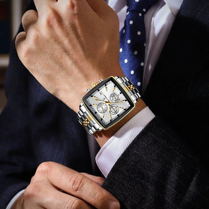 Mandotos POEDAGAR luxury men's chronograph watch with stainless steel band, luminous dial, waterproof, sporty design.
