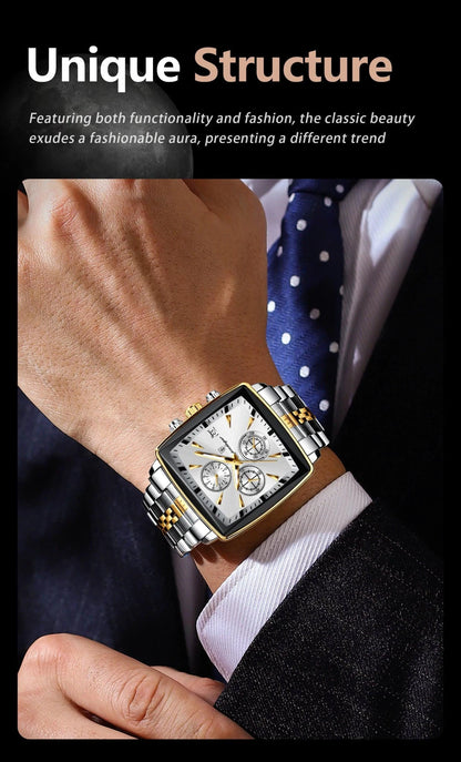 Mandotos POEDAGAR men's luxury chronograph watch with stainless steel case, luminous dial, sporty design, and waterproof features.