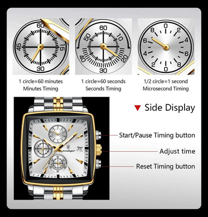 Mandotos POEDAGAR luxury men's chronograph watch with stainless steel band, luminous dial, waterproof, sporty design