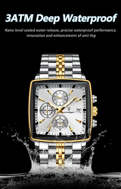 Mandotos POEDAGAR men's luxury chronograph watch with stainless steel case, luminous dial, waterproof design, sporty style.