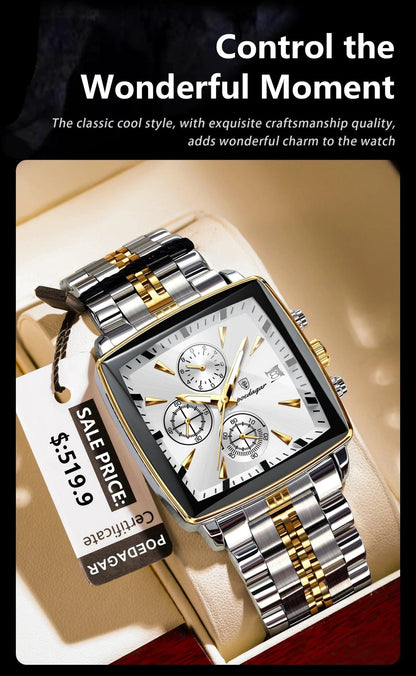 Mandotos POEDAGAR luxury men's chronograph watch with stainless steel band, luminous dial, waterproof, sporty design
