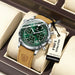 Mandotos POEDAGAR men's luxury quartz chronograph watch with leather strap, waterproof, luminous dial, military sports style.