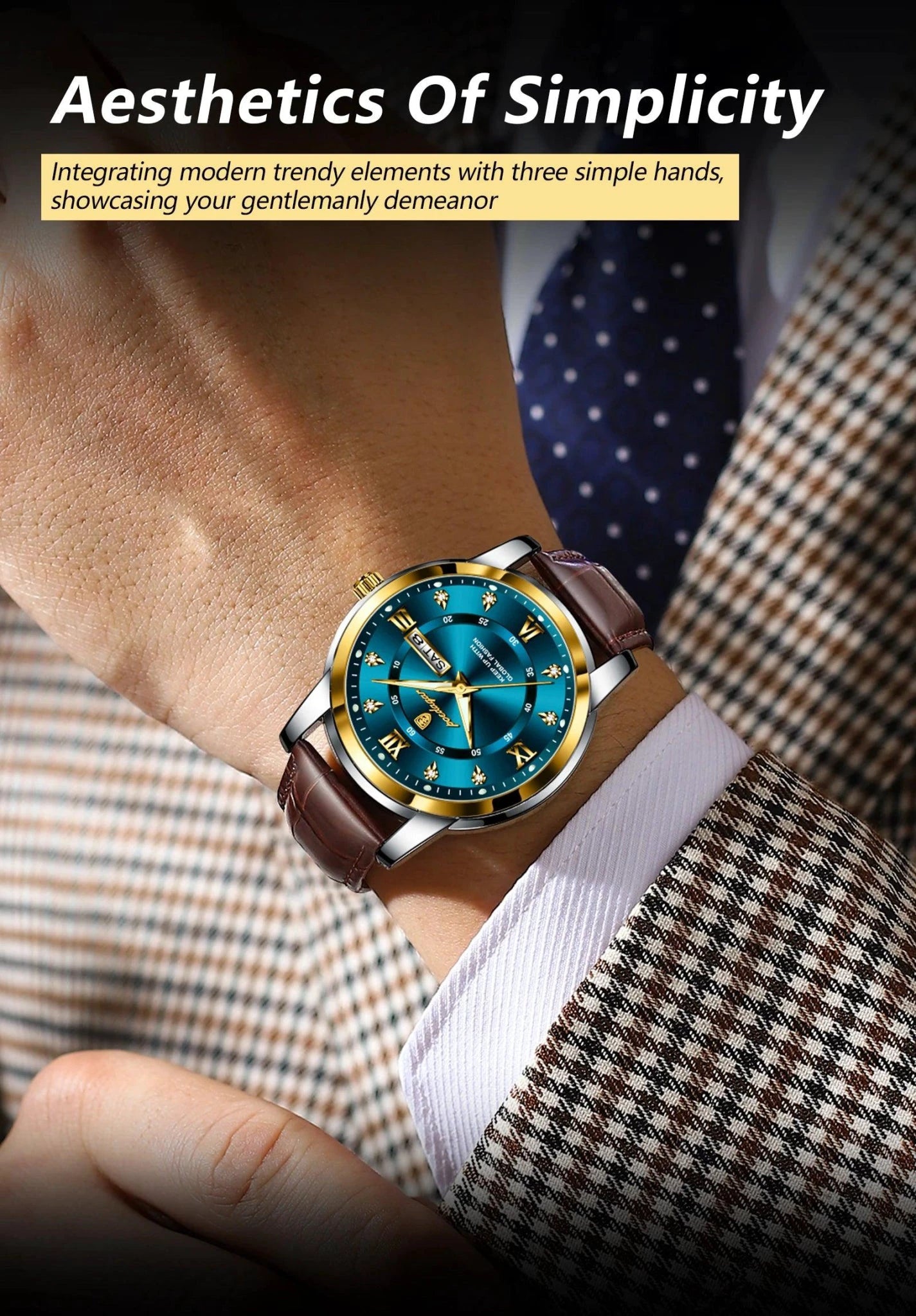 Mandotos POEDAGAR waterproof leather men's quartz watch with black dial and silver case, stylish and durable timepiece.