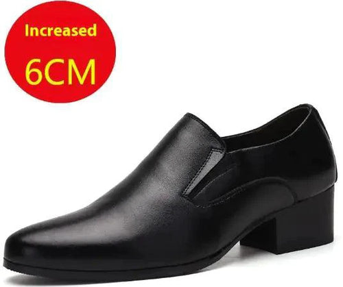 Mandotos pointed genuine leather men's elevator shoes with sleek design and polished finish.