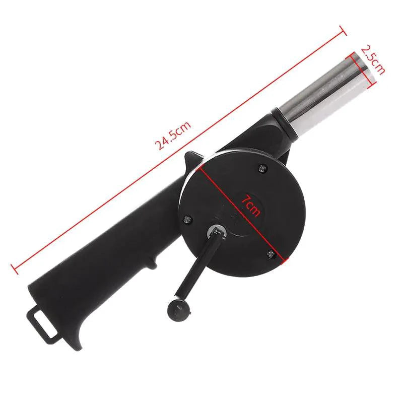 Mandotos portable BBQ blower with ergonomic handle and adjustable airflow for easy charcoal lighting and grilling.