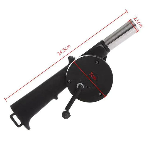 Mandotos portable BBQ blower with ergonomic handle for easy outdoor grilling and charcoal ignition.
