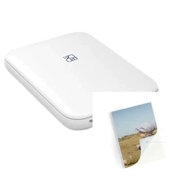 MANDOTOS portable Bluetooth photo printer for on-the-go printing, compact device with printed photo emerging from the top