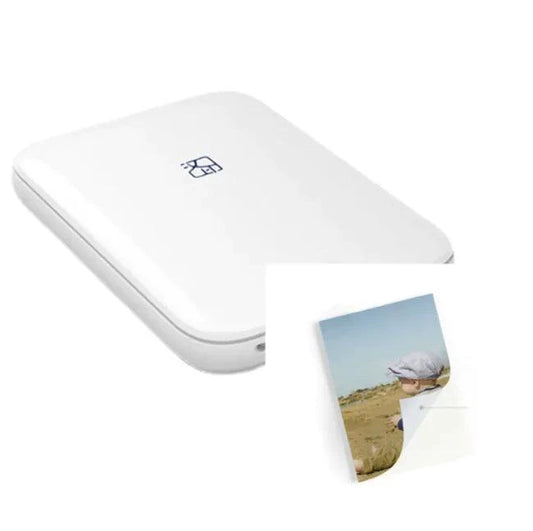 MANDOTOS portable Bluetooth photo printer for on-the-go printing, compact device with printed photo emerging from the top