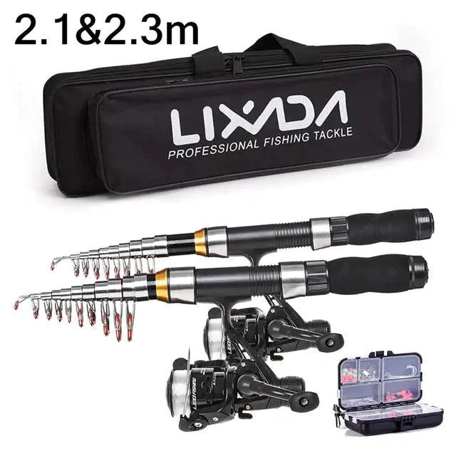 Mandotos Portable Fishing Pro Rod Kit with multiple rods and reels, ideal for anglers on the go.