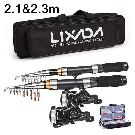 Mandotos Portable Fishing Pro Rod Kit with multiple rods and reels, ideal for anglers on the go.