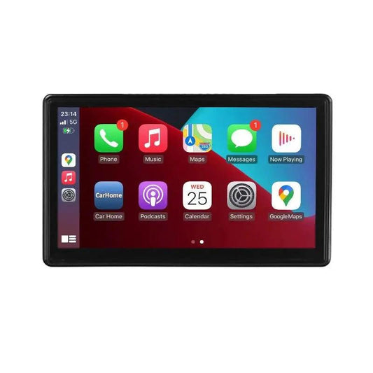 Mandotos portable IPS car smart screen showing wireless projection with CarPlay and Android Auto connectivity in a vehicle.