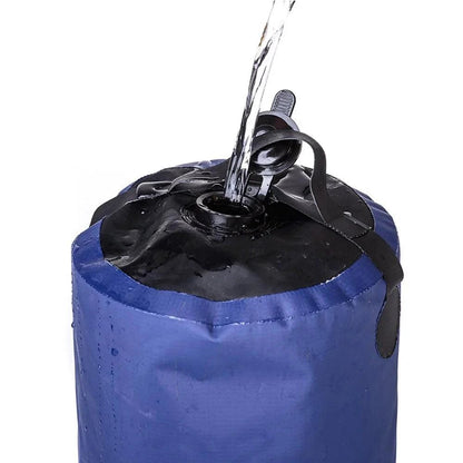 Mandotos portable outdoor shower kit with showerhead, hose, and pump for camping, beach, or outdoor use.
