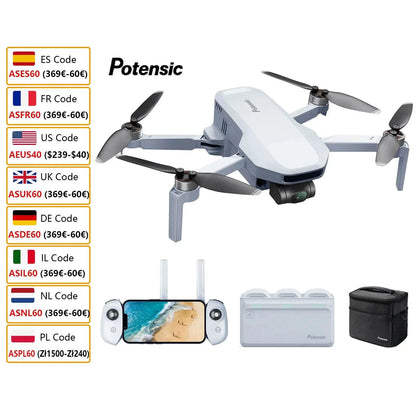Mandotos Potensic C0 Mini Drone with 3-axis gimbal, 4K camera, GPS, brushless motors, compact quadcopter for travel and gifts.